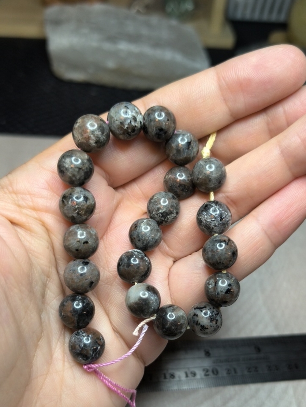#4- 10mm Yooperlite (Fluorescent Sodalite-Syenite) 8-Inch Bead Strand